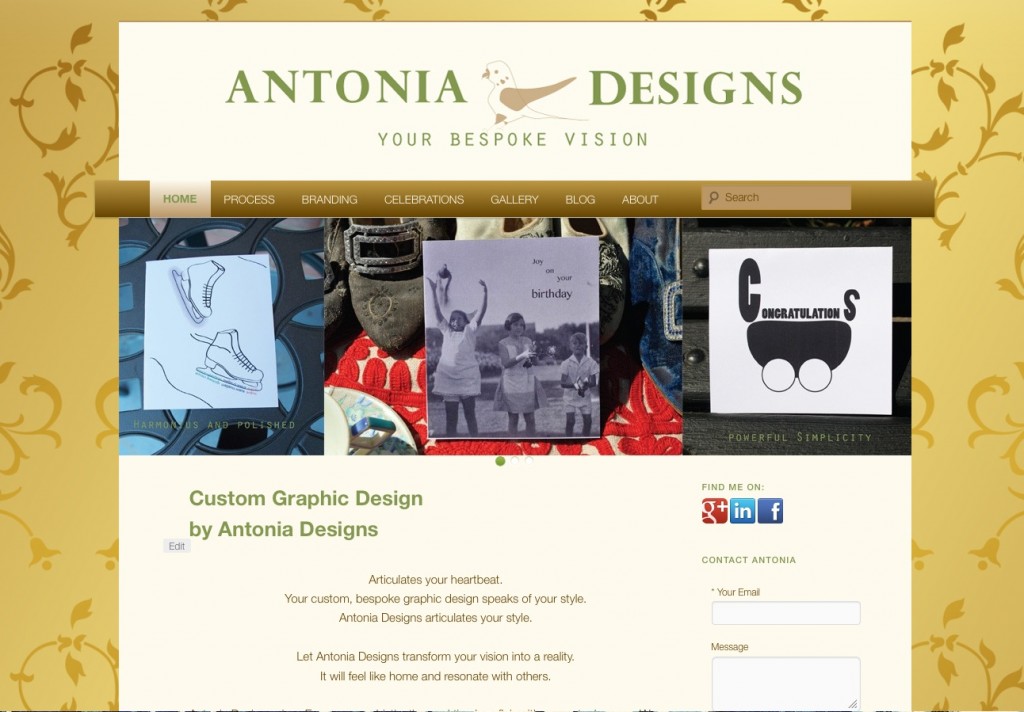 screenshot of the final version of the Antonia Designs website