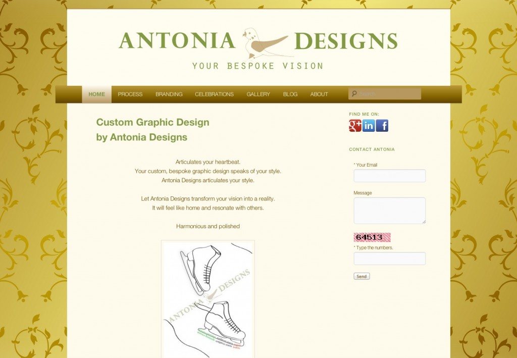 screenshot of Antonia Designs pre-slider