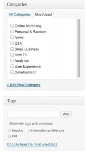 Categories and tags selector on WordPress