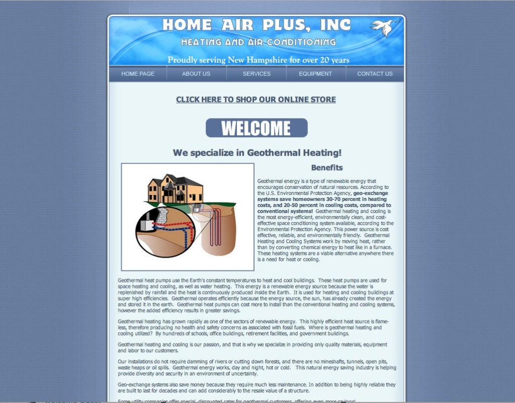 HomeAirPlus website Before