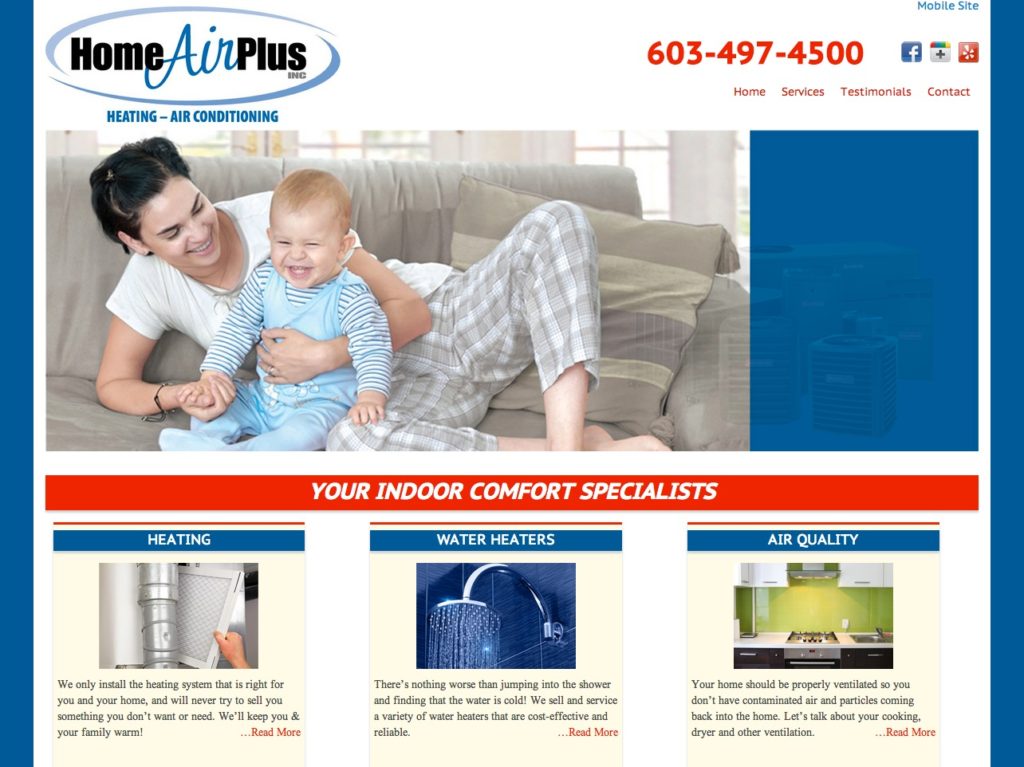 Home Air Plus website after Home Air Plus website after