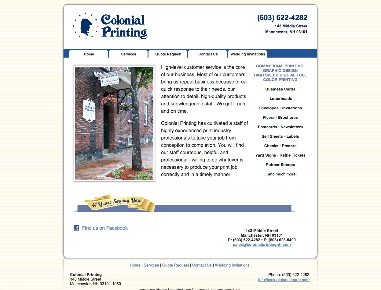 the old Colonial Printing website