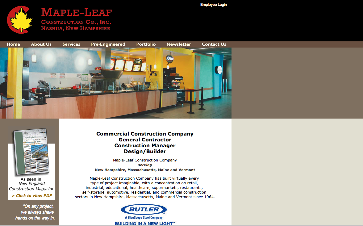 Maple Leaf Construction old HTML Website