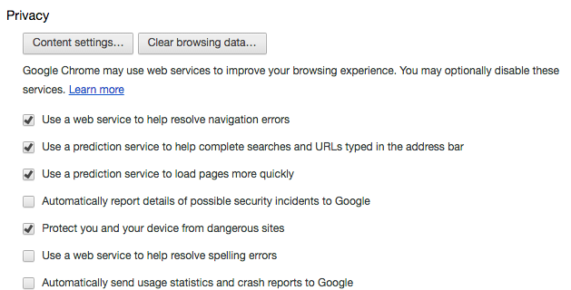 Content Settings in Chrome Content Settings in Chrome