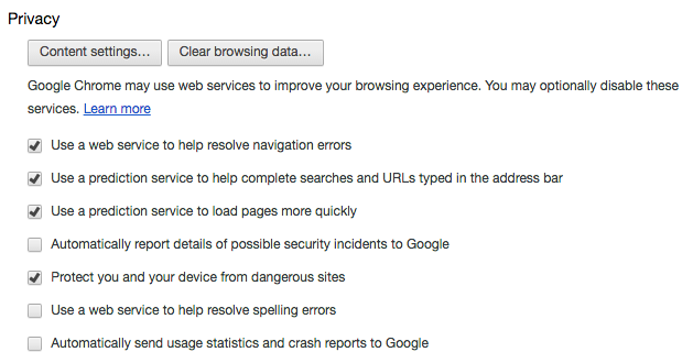 Content Settings in Chrome