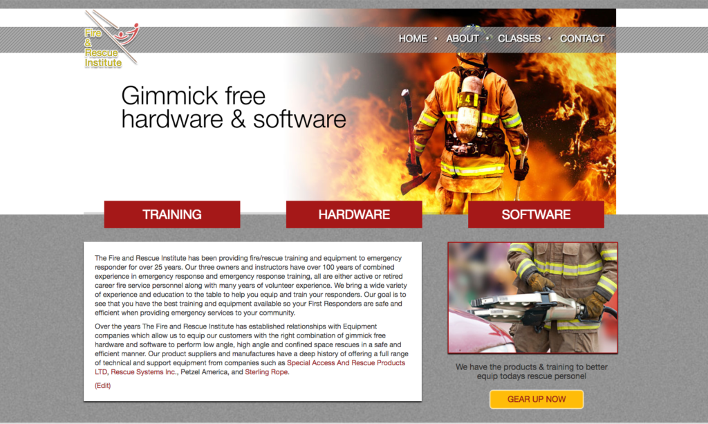 screenshot of Fire & Rescue Institute Website