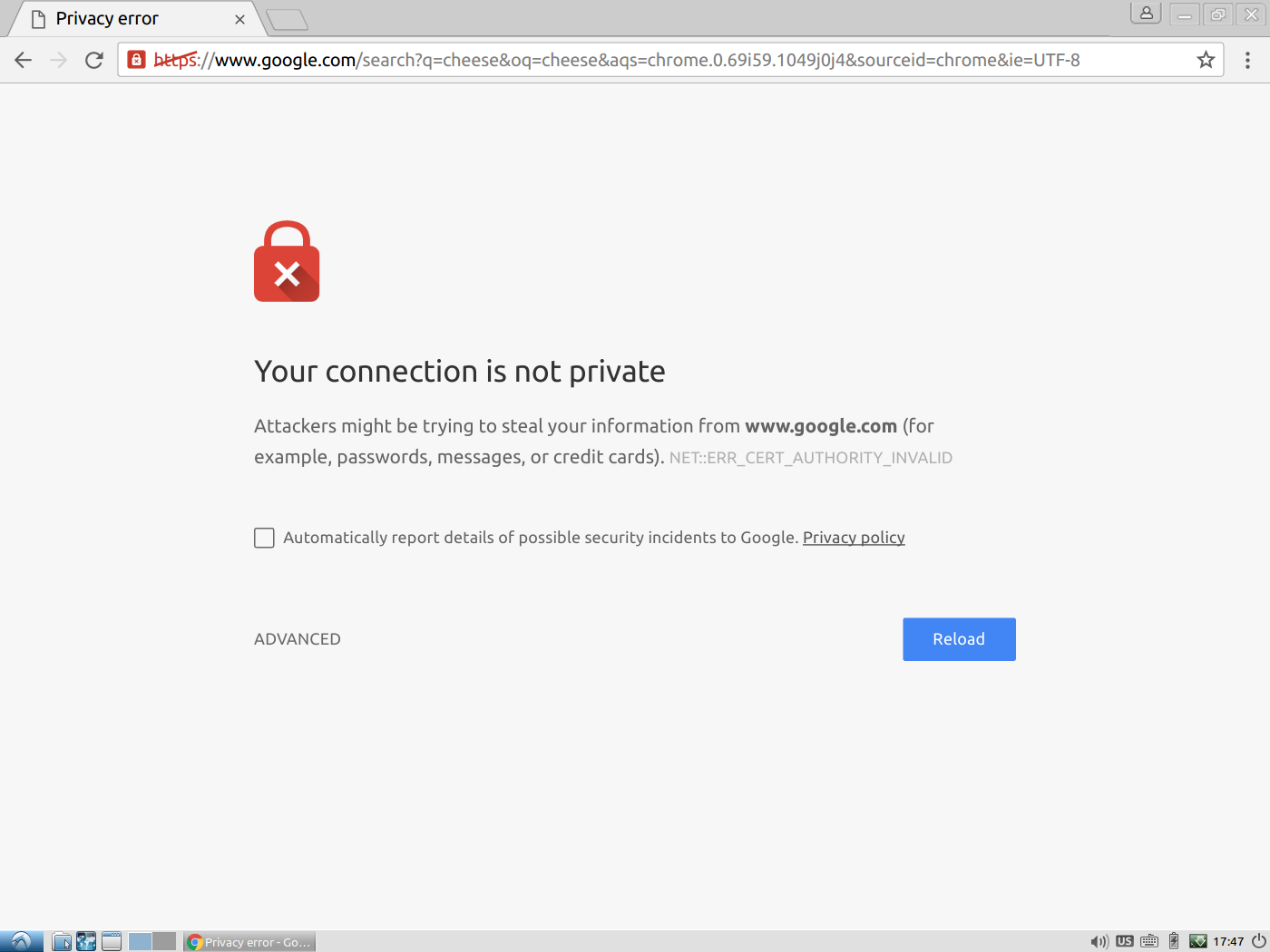 Chrome Connection not Private