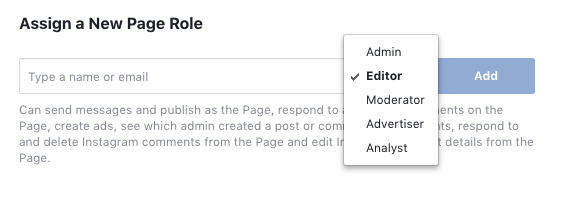 Assign new Page Role Facebook