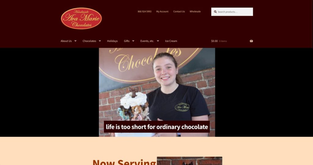 The old Ava Marie Chocolates site