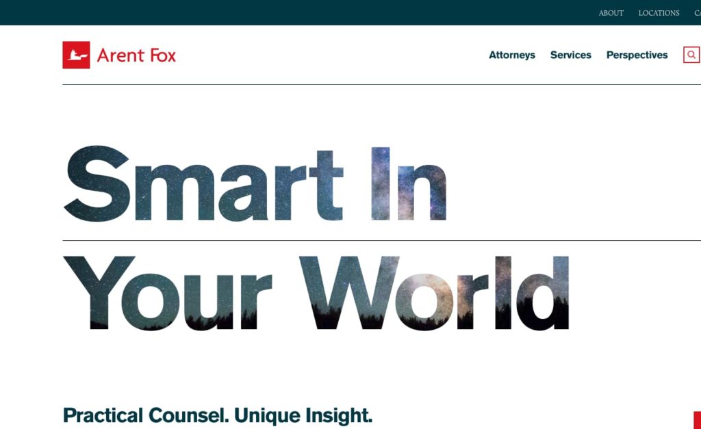 Arent Fox "Smart in Your World" text