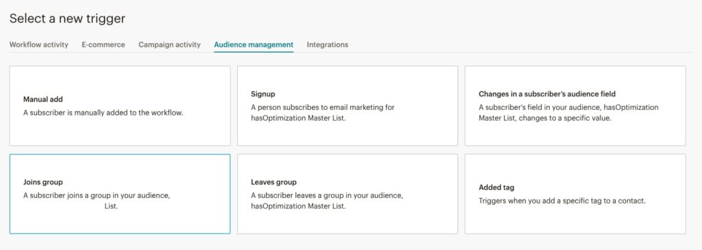 Select a new trigger in MailChimp