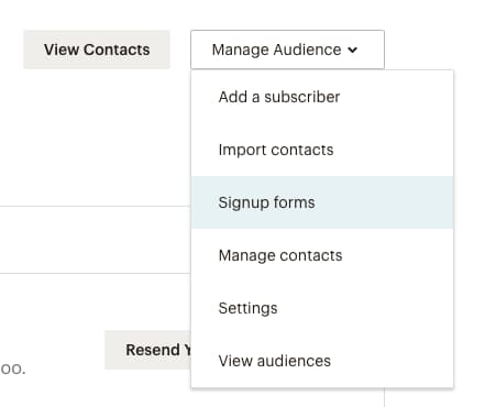 Manage audience dropdown in MailChimp