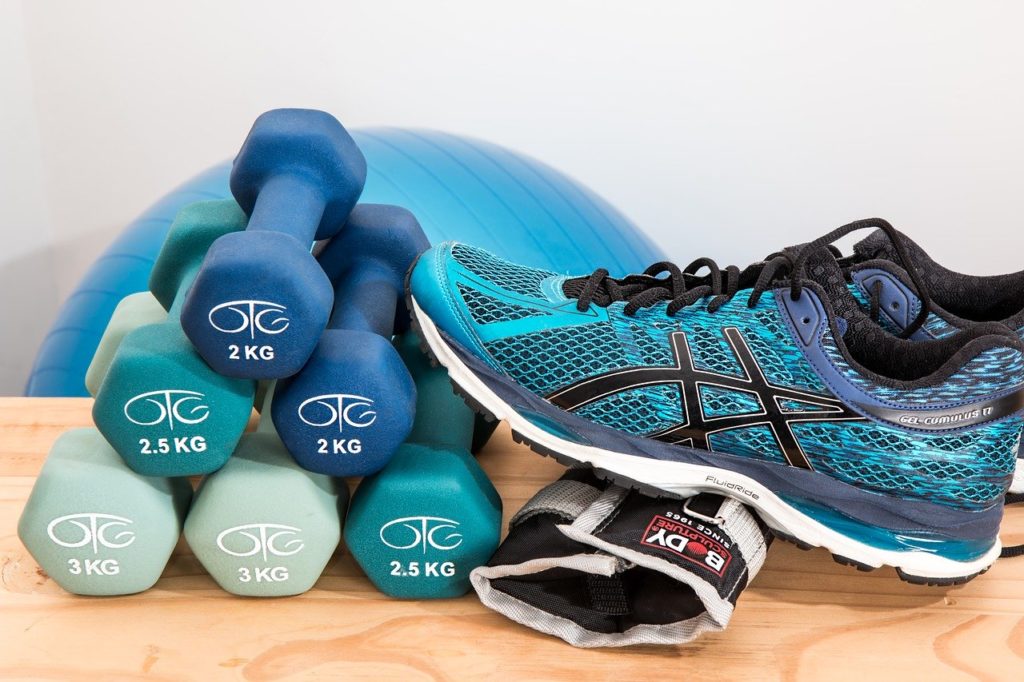 Dumbells and Shoes for Fitness