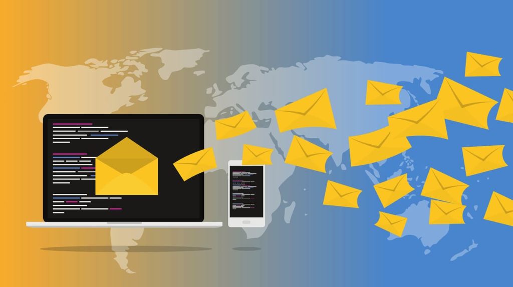Emails Letters flying out of a graphical laptop
