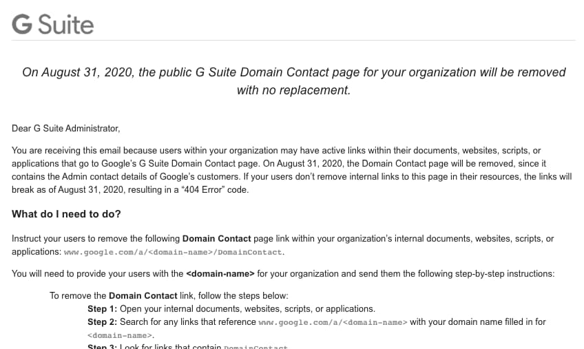 G Suite August 31st, 2020 Change