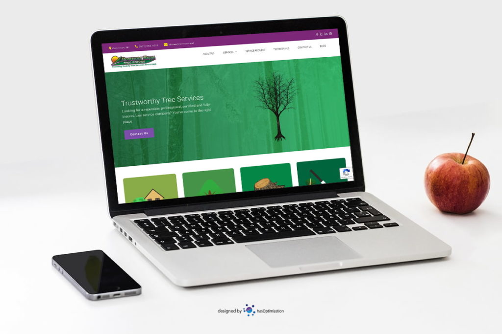 Boisvert Brothers Tree Service New Website mocked up on an open laptop