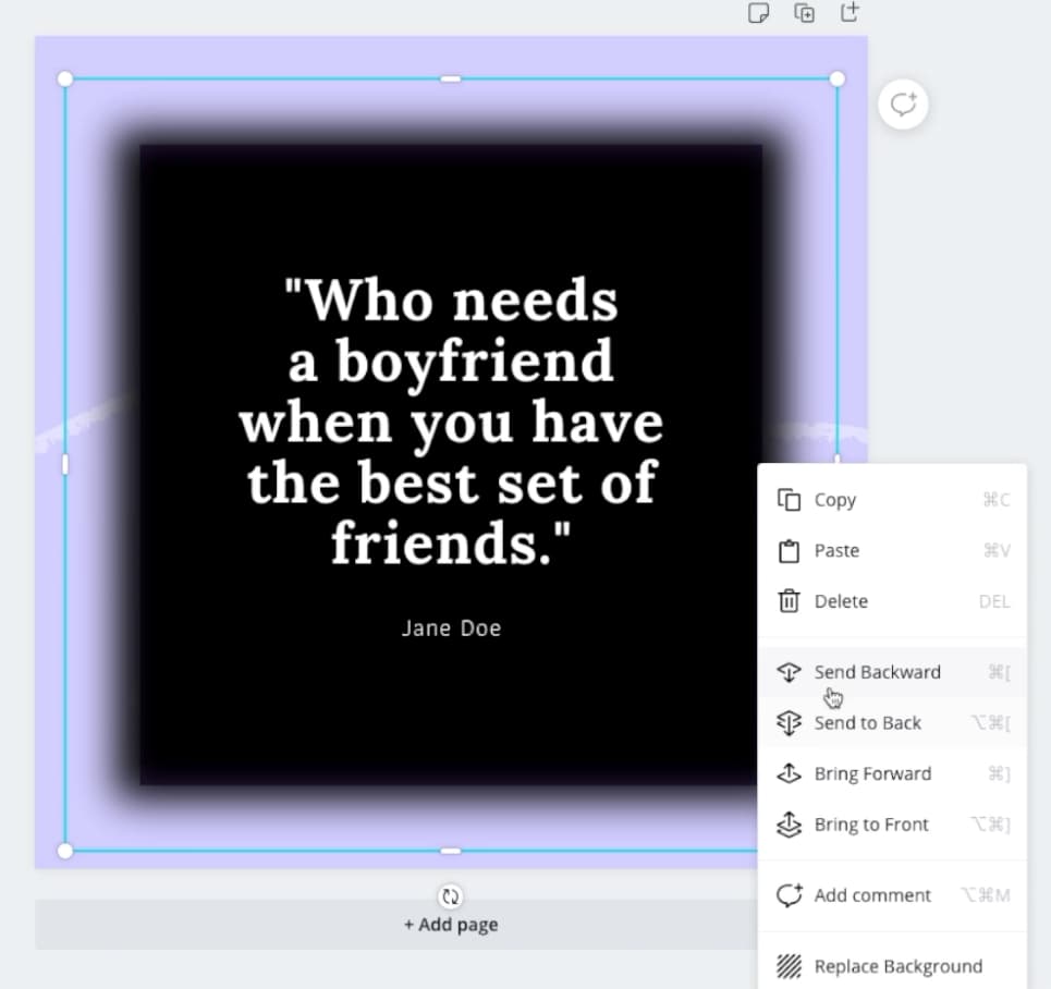 Using "send backward" in Canva