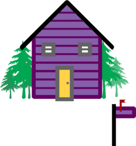 Purple home with trees on either side