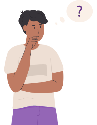 A cartoon depiction of a person thinking about something. They have their fist to their face. A thought bubble is to the right of their head with a question mark in it.