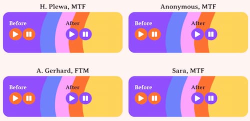 Before & After Voice Clips on Seattle Voice Lab Before and After sections on the Seattle Voice Lab site showing a rainbow highlighting the section.